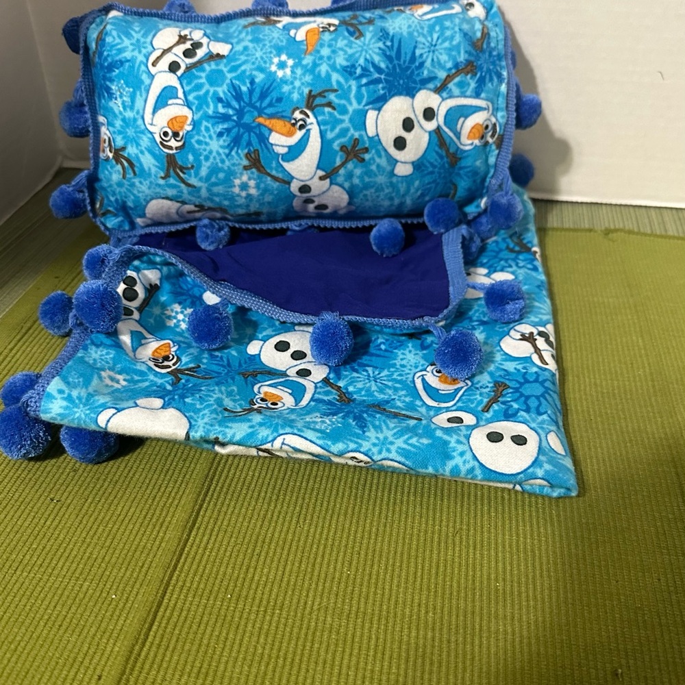 Frozen Olaf Blue 18”Doll Pillow Flannel Blanket Bedspread Fits American Girl